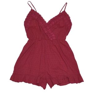 Pat Pat Swiss Dot Romper Size Large Maroon Burgundy Red Lace And Ruffle
